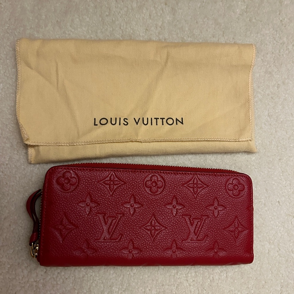 Louis Vuitton Red Embossed Leather Zippy Wallet with Monogram